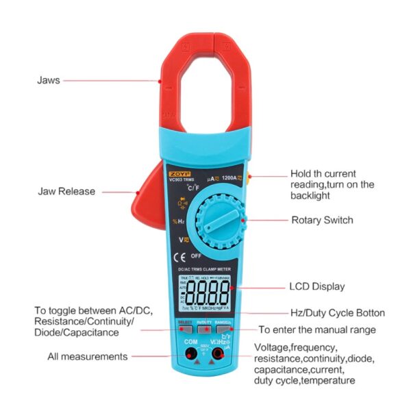 VC902 True RMS Digital Clamp Meter Ac/Dc Current Voltage Automatic Range Capacitance Resistance High Precision Multimeter - Image 2