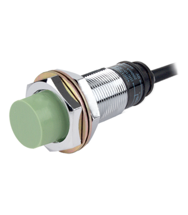 M18 Inductive Proximity Sensor: Detects objects up to 8mm away. Non-shielded, normally open (NO) output, operates with 100-240 VAC power.