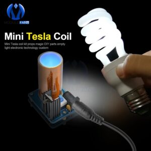 DIY Mini Tesla Coil Kit (BD243C) for creating small electrical sparks. Includes parts, lights, and instructions. Fun electronics project!