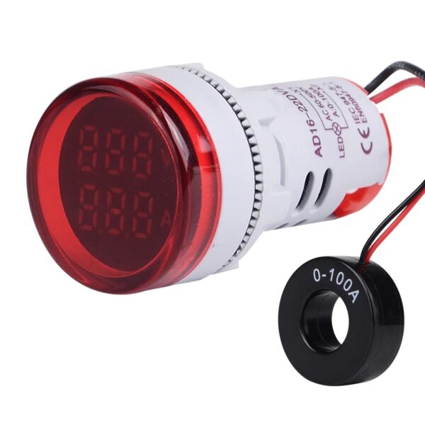 Round LED Dual Display AC Amp Volt Ampermeter Voltmeter Ammeter Digital Voltage Current Ampere Meter Indicator 60-500V 220V 100A - Image 7