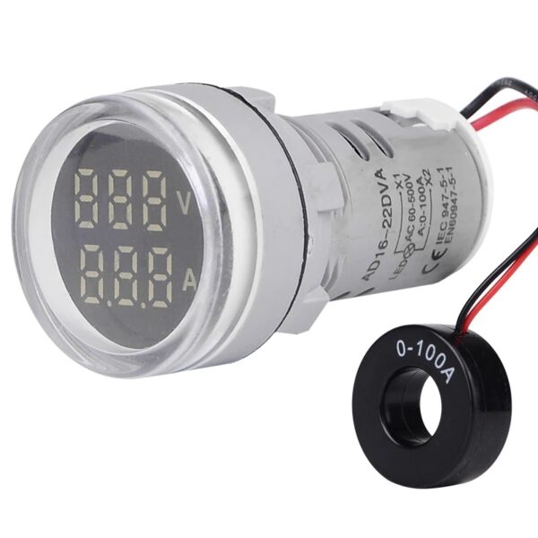 Round LED Dual Display AC Amp Volt Ampermeter Voltmeter Ammeter Digital Voltage Current Ampere Meter Indicator 60-500V 220V 100A - Image 6