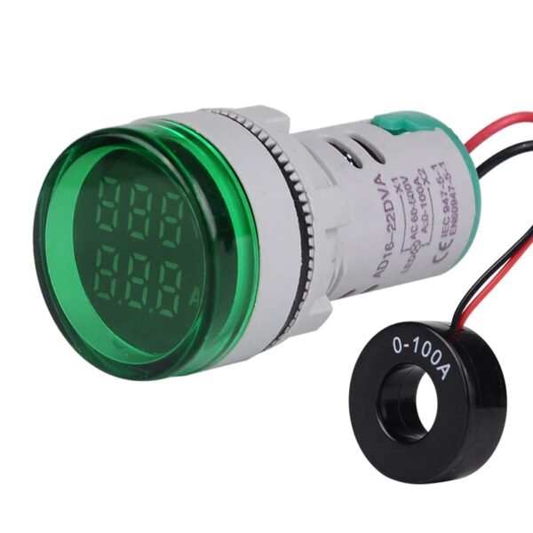 Round LED Dual Display AC Amp Volt Ampermeter Voltmeter Ammeter Digital Voltage Current Ampere Meter Indicator 60-500V 220V 100A - Image 3