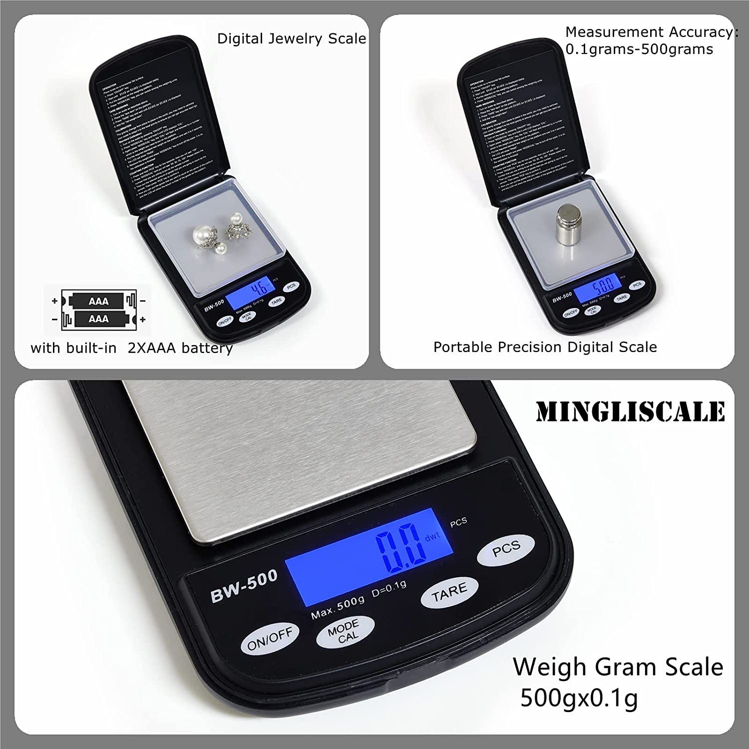MINGLISCALE Weight Gram Scale Digital Pocket Scale, Jewelry Scale, Food  Scale, 500g x 0.1g, Digital Kitchen Gram Scale, Coffee scale0.1g, Easy to  Carry – C.B.Electronics