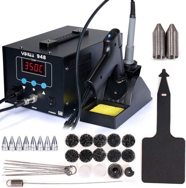 YIHUA 948 Professional Desoldering Station (Upgraded) bundle with the #948N Desoldering Nozzle Set with Iron Holder, Soldering Iron, and Accessories (31 Items)