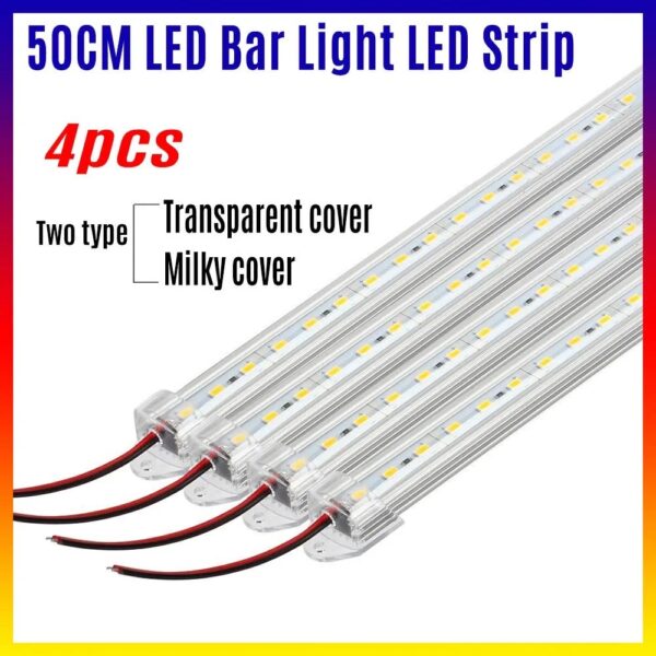 50CM LED Bar Light 5730 5630 36LEDs Hard Rigid LED Strip Bar Light DC12V 5730+PC Cover (White Transparent Cover) - Image 2