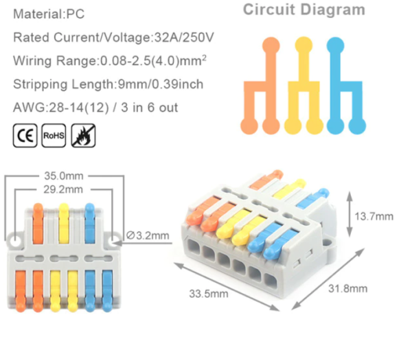 Mini Quick Wire Conductor Connector - 6 Input 3 Output - Image 2