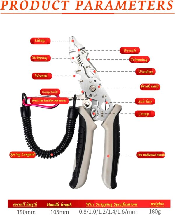 12 in 1 Multifunctional Wire Cutter and Stripper pliers - Stainless Steel Cable Cutters Crimping and Twisting Electrical Tool - Image 2