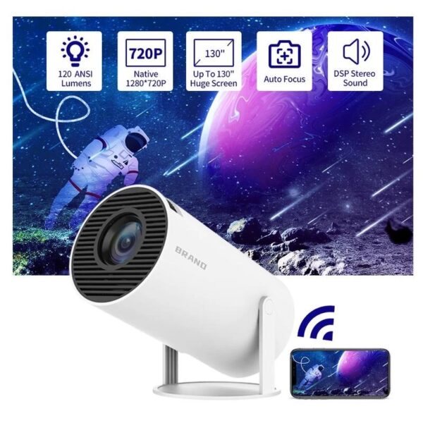 HY300 ANDROID/iPhone 11.0 PORTABLE PROJECTOR 2.4G / 5G WIFI BT4.1 1280*720DPI 120 ANSI LUMENS HOME THEATER MEDIA PLAYER - EU PLUG - Image 2