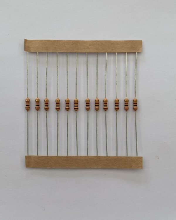 Electronic component: 0.25 watt, 100 ohm resistor.
