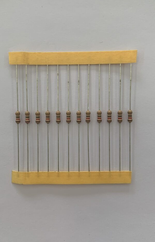Electronic component: 0.25 watt, 12 ohm resistor.