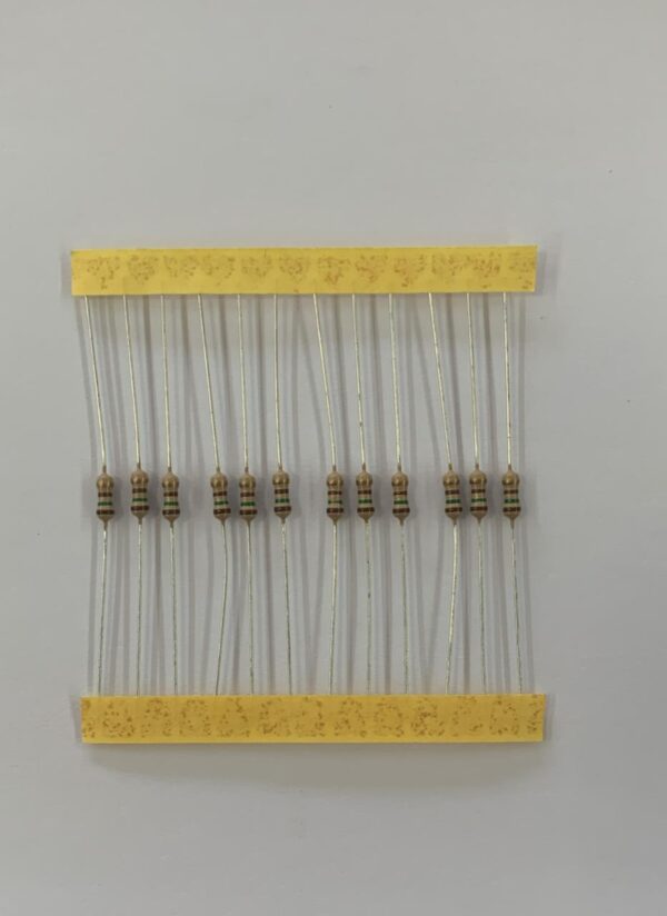 Electronic component: 0.25 watt, 150 ohm resistor.