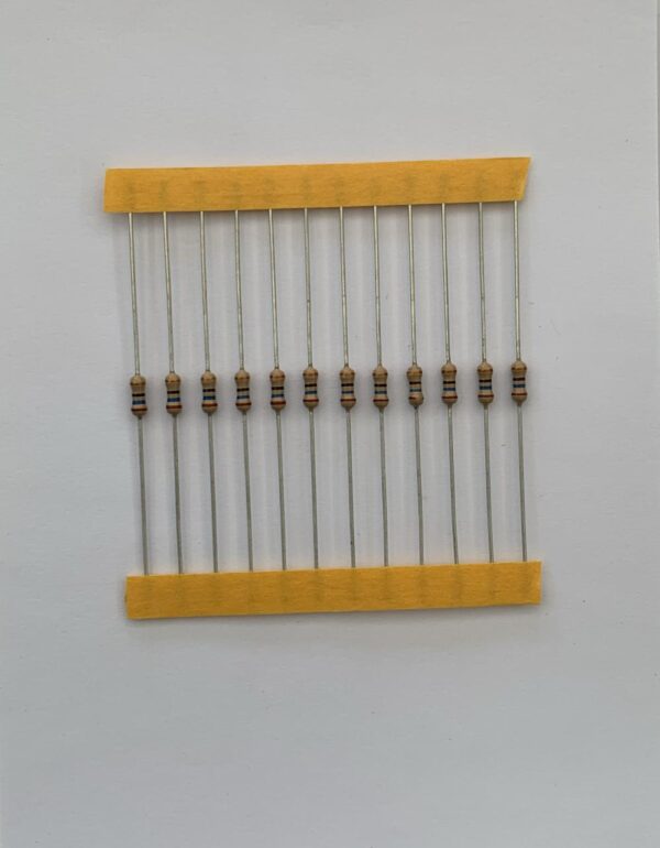 Electronic component: 0.25 watt, 16 ohm resistor.