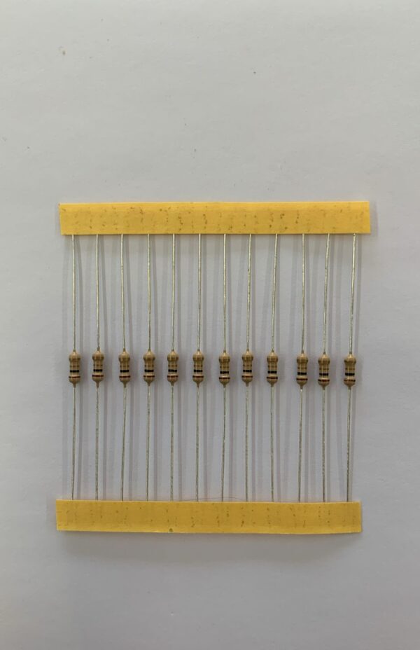 Electronic component: 0.25 watt, 1 ohm resistor.