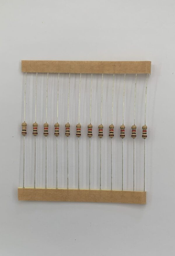 Electronic component: 0.25 watt, 1 kohm resistor.