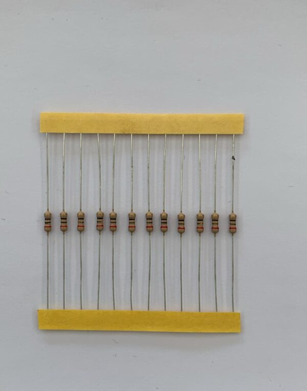 Electronic component: 0.25 watt, 20 ohm resistor.