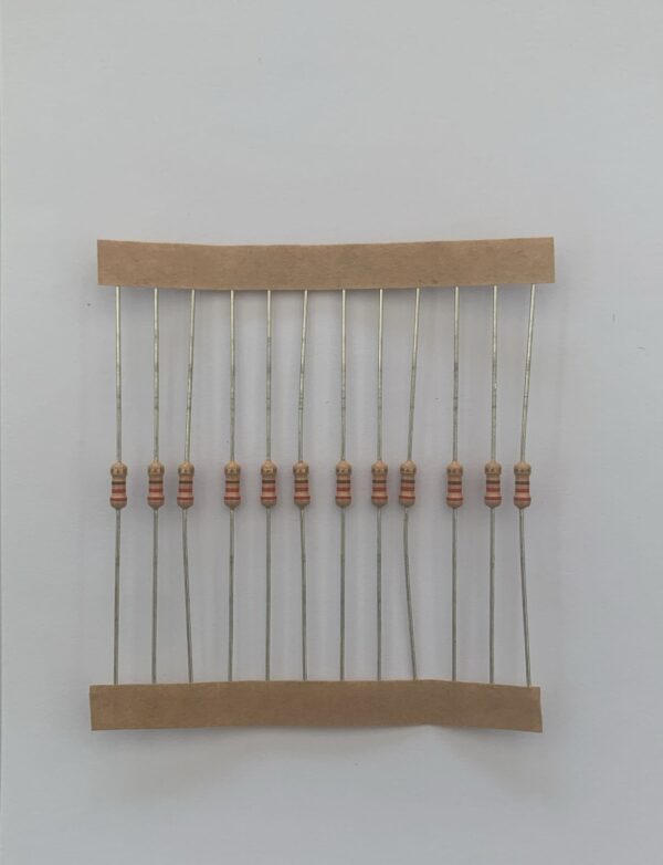Electronic component: 0.25 watt, 220 ohm resistor.