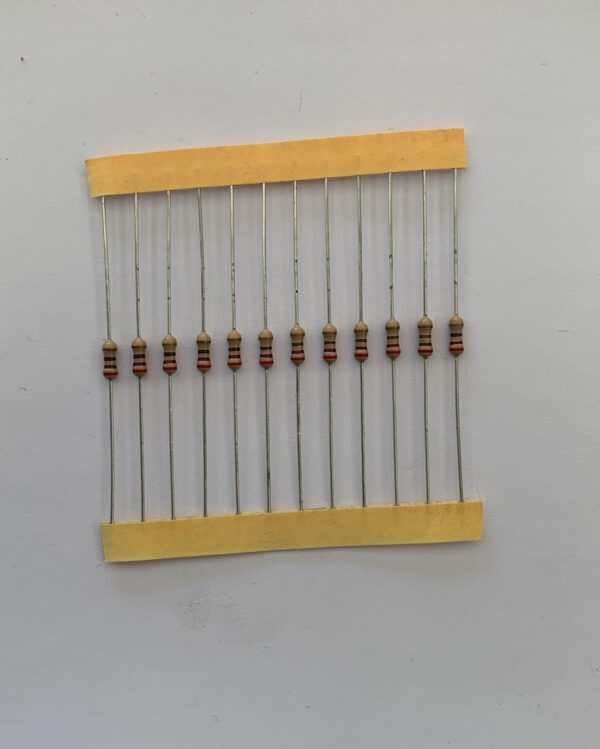 Electronic component: 0.25 watt, 27 ohm resistor.