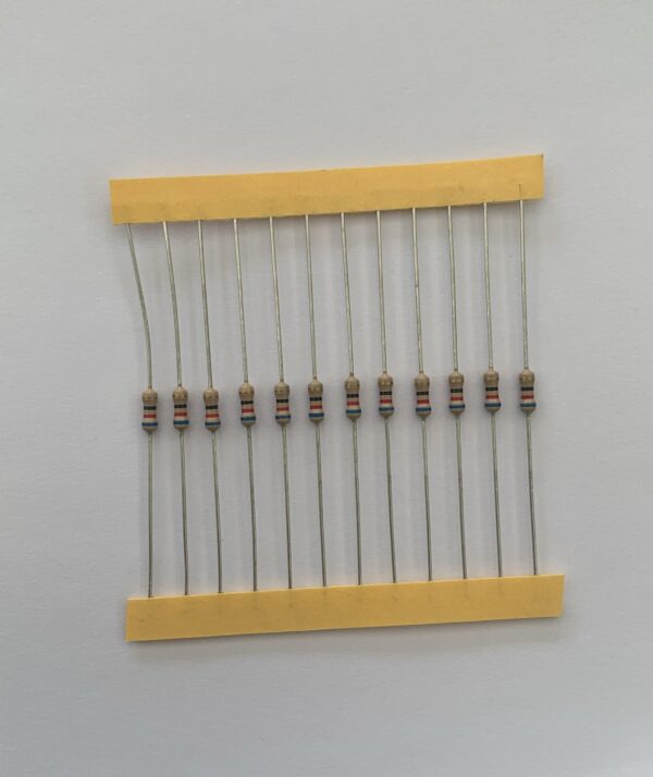 Electronic component: 0.25 watt, 62 ohm resistor.