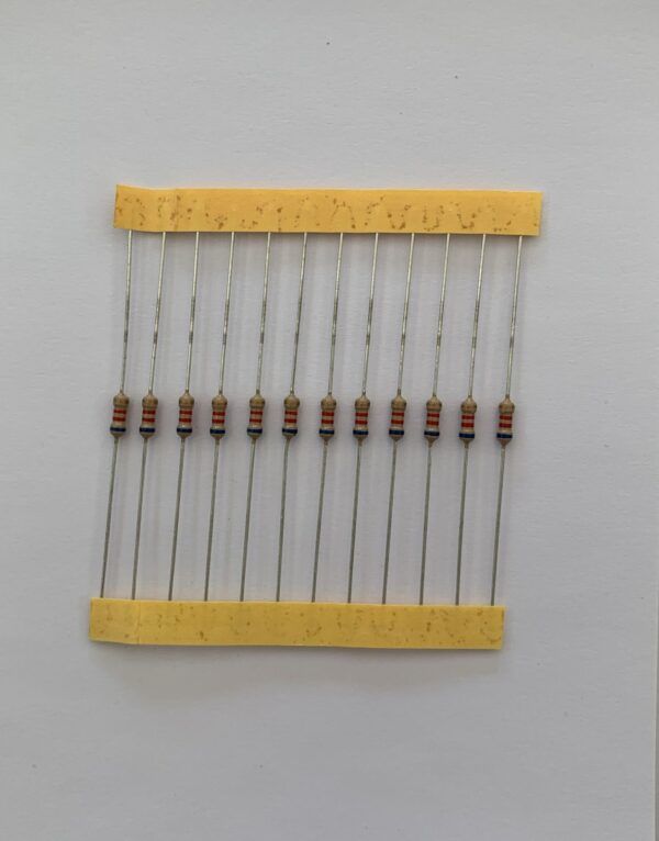 Electronic component: 0.25 watt, 6.2 kohm resistor.