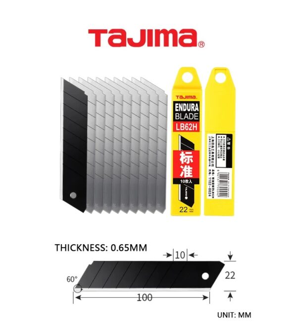 TAJIMA LB62H 22mm Heavy Duty Spare Blade 10PCS Snap-Off Blades Set J-Type Utility Knife Replacement Blade for LC620B Art Cutter