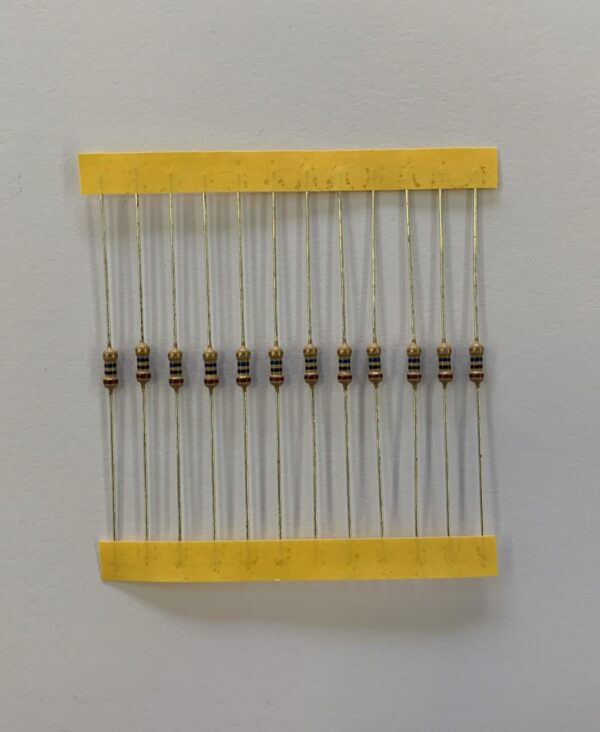 Electronic component: 0.25 watt, 10 mohm resistor.