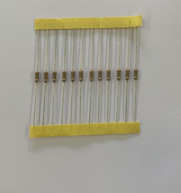 Electronic component: 0.25 watt, 9.1 mohm resistor.