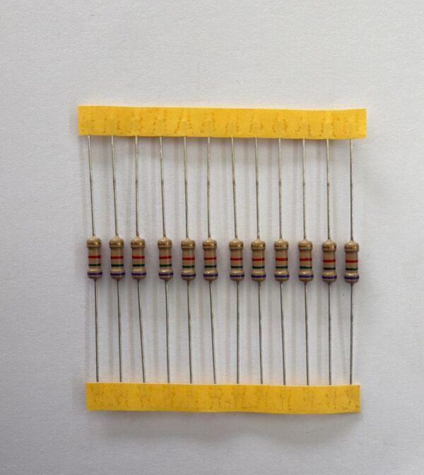 Electronic component: 0.50 watt, 7.5 kohm resistor.