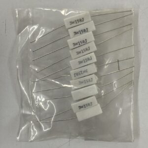 Electronic component: 3 watt, 5%, 15 ohm resistor.