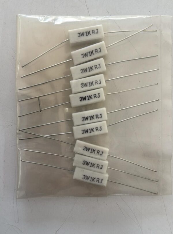Electronic component: 3 watt, 5%, 1 kohm resistor.