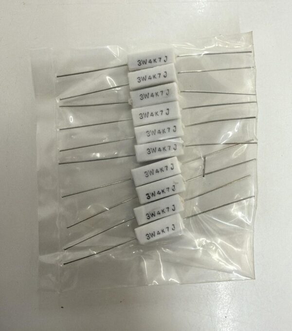 Electronic component: 3 watt, 5%, 4.7 kohm resistor.