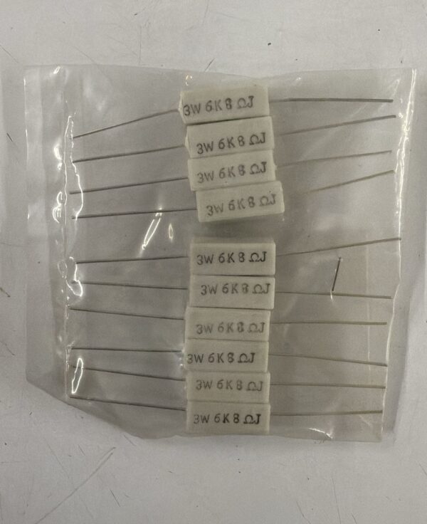 Electronic component: 3 watt, 5%, 6.8 kohm resistor.