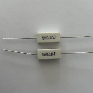 Electronic component: 5 watt, 5%, 0.1 ohm resistor.