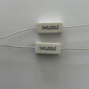 Electronic component: 5 watt, 5%, 0.22 ohm resistor.