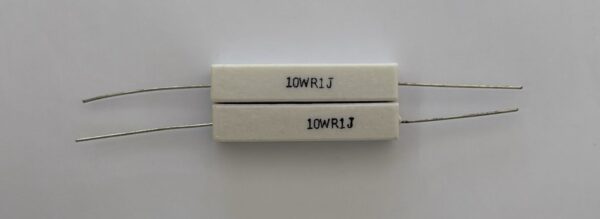 Electronic component: 10 watt, 5%, 0.1 ohm resistor.