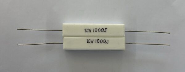 Electronic component: 10 watt, 5%, 100 ohm resistor.
