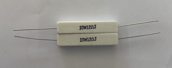 Electronic component: 10 watt, 5%, 12 ohm resistor.
