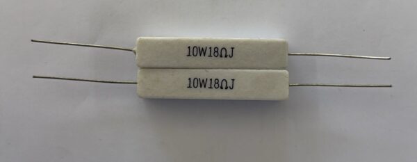 Electronic component: 10 watt, 5%, 18 ohm resistor.