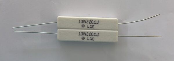 Electronic component: 10 watt, 5%, 220 ohm resistor.