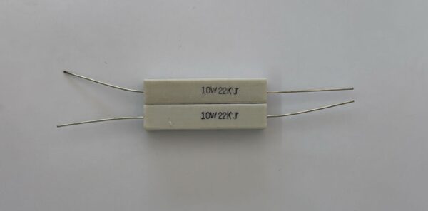 Electronic component: 10 watt, 5%, 22 kohm resistor.
