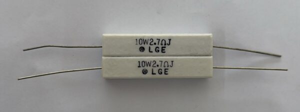 Electronic component: 10 watt, 5%, 2.7 ohm resistor.