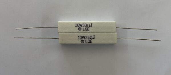 Electronic component: 10 watt, 5%, 33 ohm resistor.