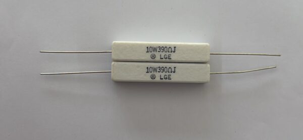 Electronic component: 10 watt, 5%, 390 ohm resistor.