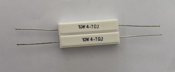 Electronic component: 10 watt, 5%, 4.7 ohm resistor.