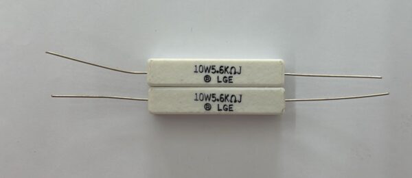 Electronic component: 10 watt, 5%, 5.6 kohm resistor.