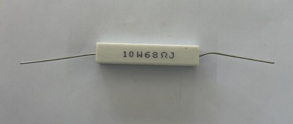 Electronic component: 10 watt, 5%, 68 ohm resistor.