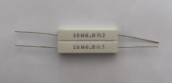 Electronic component: 10 watt, 5%, 6.8 ohm resistor.