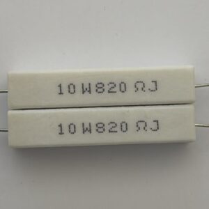 Electronic component: 10 watt, 5%, 820 ohm resistor.