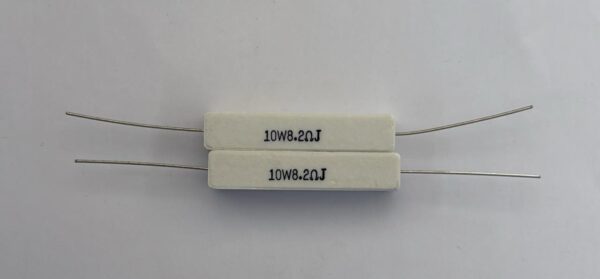 Electronic component: 10 watt, 5%, 8.2 ohm resistor.