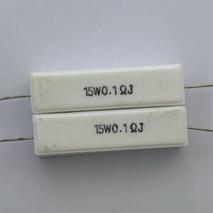 Electronic component: 15 watt, 5%, 0.1 ohm resistor.