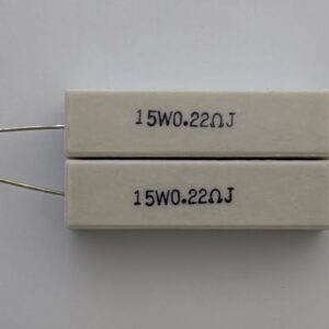 Electronic component: 15 watt, 5%, 0.22 ohm resistor.
